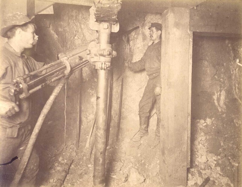 Mt Con 550 level East.  Showing drilling machine in operation.